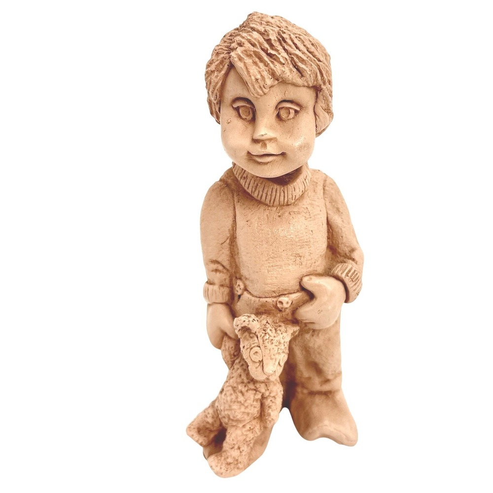 Vintage 1979 Abbey Press‎ Boy with Teddy Bear Figurine Terracotta Brown 5.25"